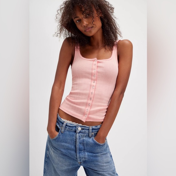 Pink Ribbed Button-Down Tank Top - Picture 4 of 4